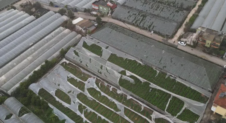 Antalya'nın Demre ilçesinde hortumun zarar verdiği alanlar havadan görüntülendi