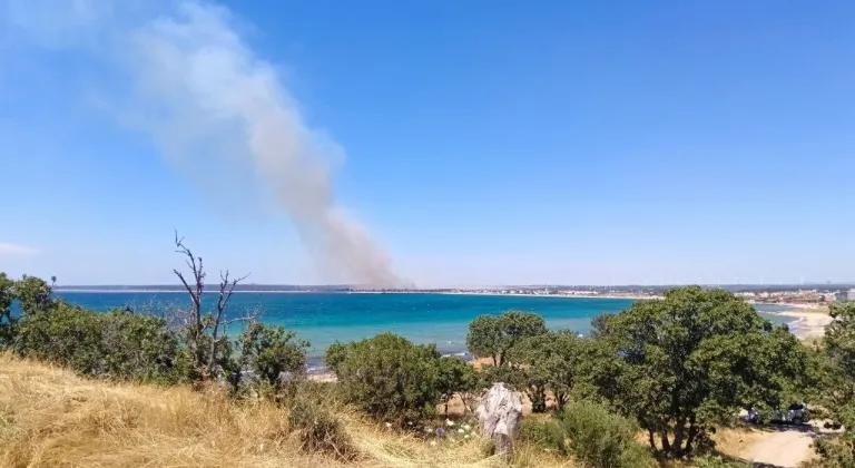 Çanakkale'de tarım arazisinde çıkan yangına müdahale ediliyor