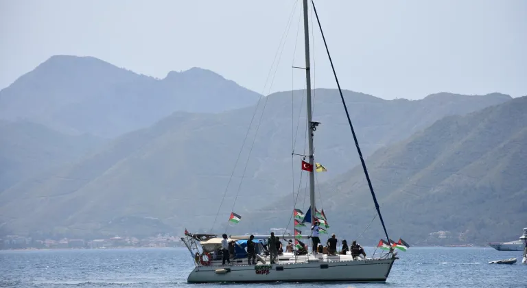 Küresel Sumud Filosu'nun aktivistleri Marmaris'te basın toplantısında konuştu