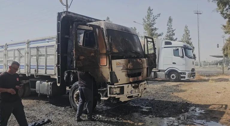 Mardin'de park halindeki kamyon yandı