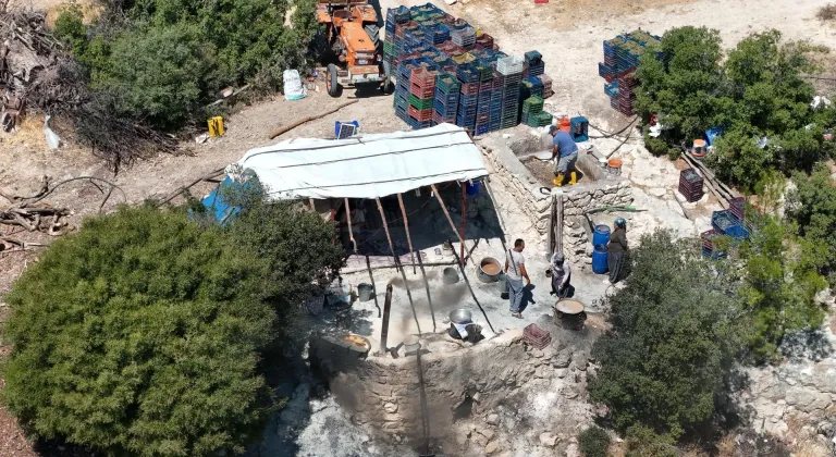 Mersin'de yetiştirilen üzümler geleneksel yöntemle pekmeze dönüştürülüyor