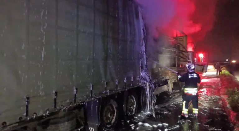 Samsun'da seyir halindeki ahşap yüklü tır yandı